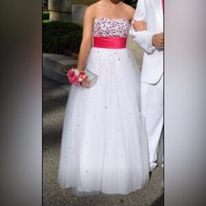 Elegant White and Pink Strapless Prom Ballgown Dress